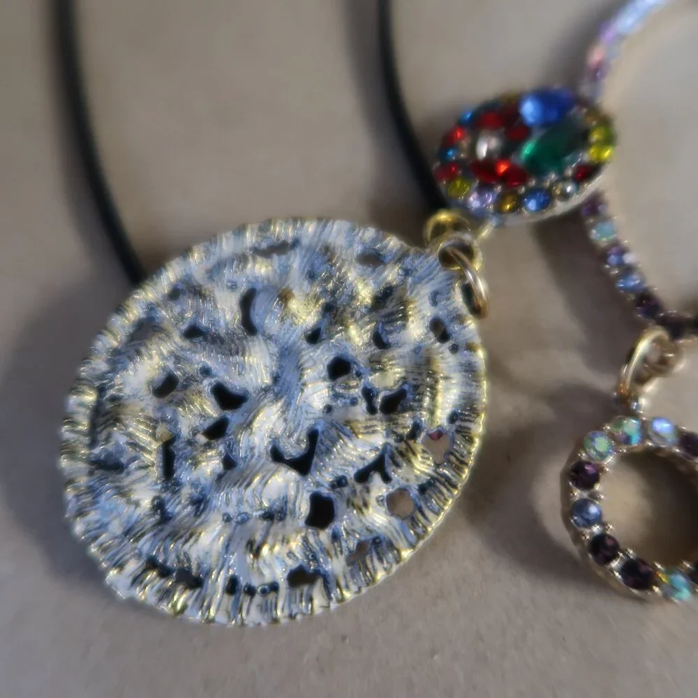 Vintage Rhinestone Pendant Lot 2 Pc Multicolor Crystal Cluster Statement Wear - Picture 9 of 15